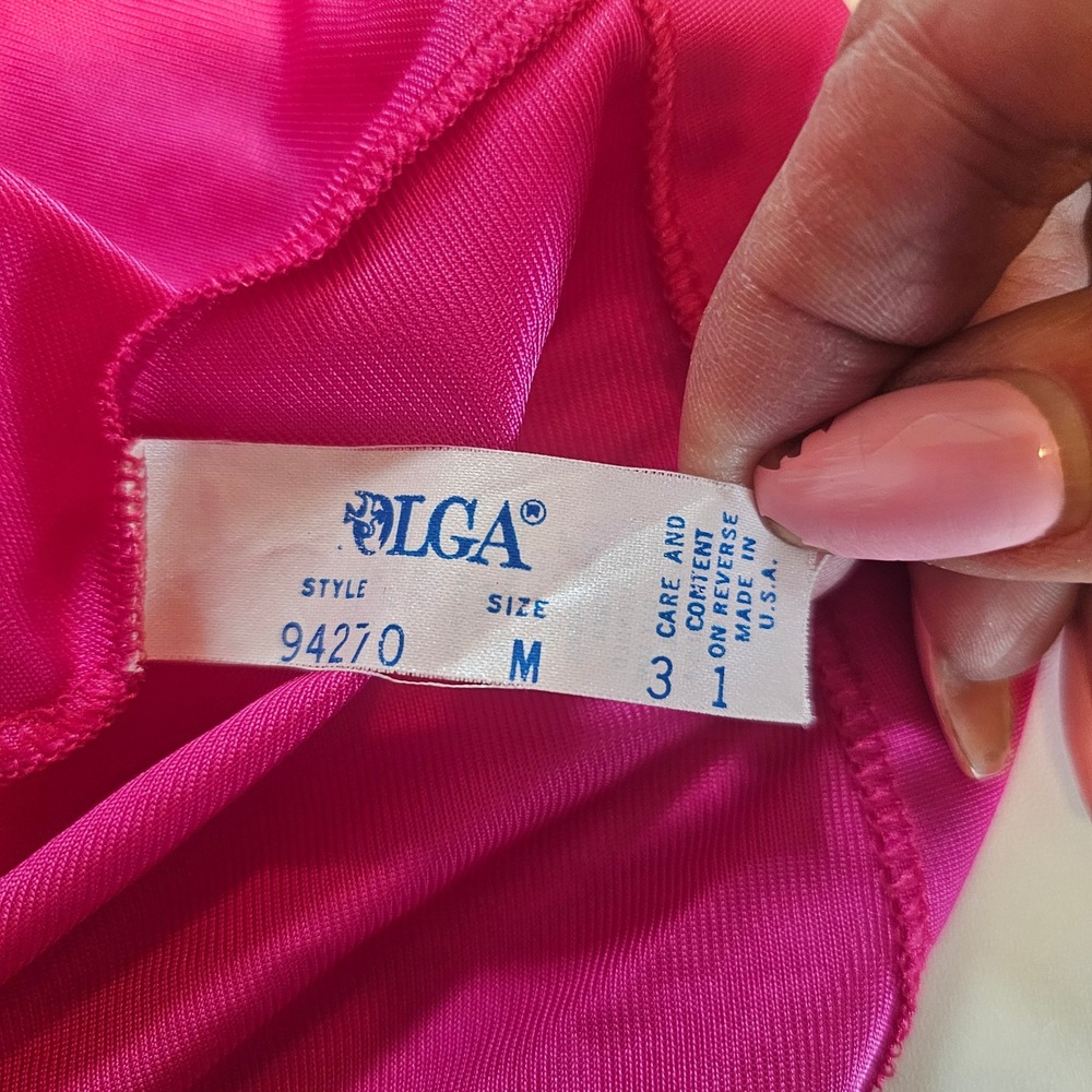 Vintage Olga bright pink lace nylon medium robe with original belt wrap style - Picture 6 of 6